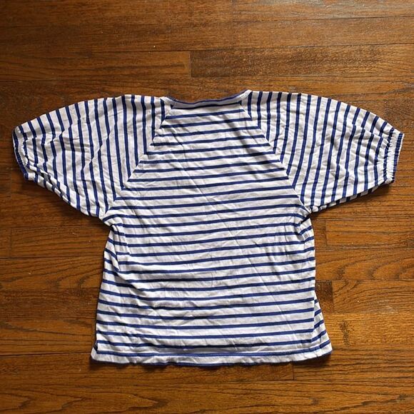 J. Crew Blue and White Striped Puff Sleeve Top - Picture 5 of 5